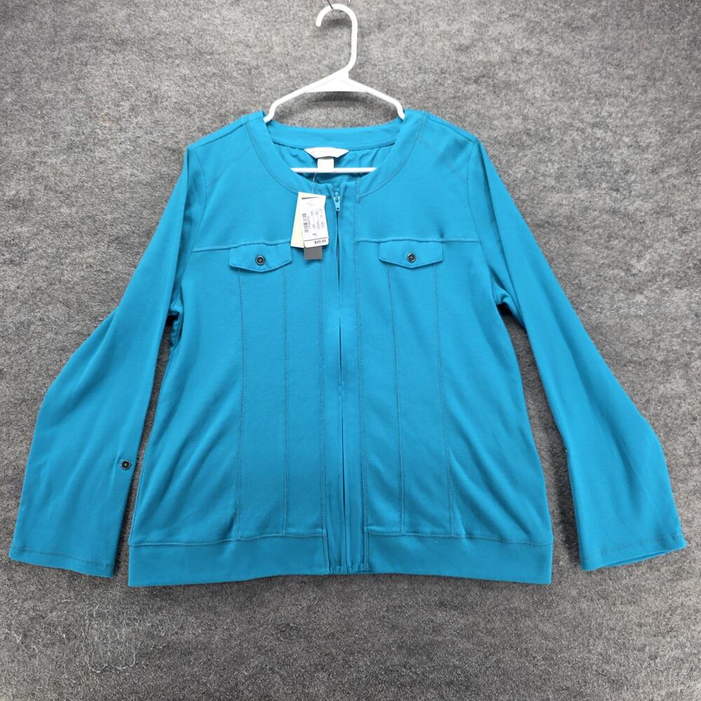 Christopher & Banks Sweater Pullover Womens P/L Blue Full Zip Petite Relaxed Fit